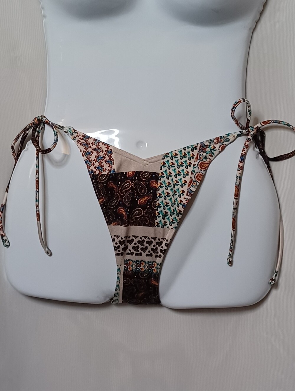 ASOS Women's Tie-Side Patchwork Print Bikini Bottom. Size 4